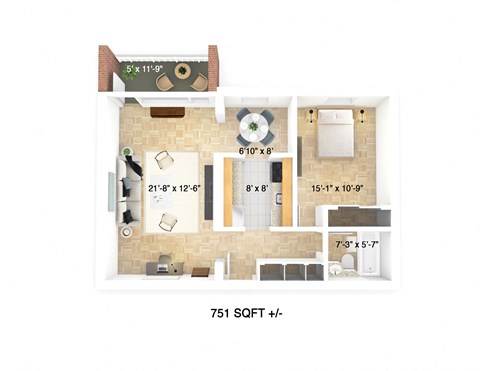 1 Bedroom 1 Bathroom Floor Plan at 1310 Archibald Apartments, Winnipeg, MB R2J 0Z4